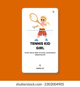 tennis kid girl vector. lifestyle young, child active, activity player, game healthy, sport racket tennis kid girl web flat cartoon illustration