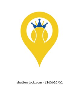 Tennis king gps shape concept vector logo design. Tennis ball and crown icon design template.