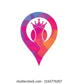 Tennis king gps shape concept vector logo design. Tennis ball and crown icon design template.