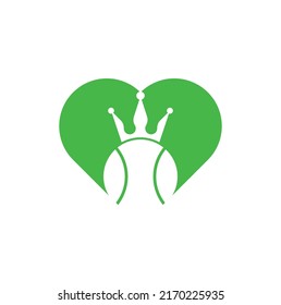 Tennis king heart shape concept vector logo design. Tennis ball and crown icon design template.	