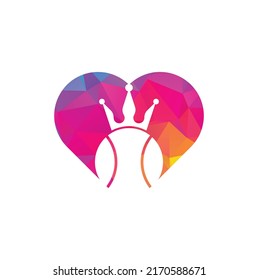 Tennis king heart shape concept vector logo design. Tennis ball and crown icon design template.	
