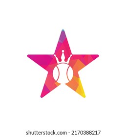 Tennis king star shape concept vector logo design. Tennis ball and crown icon design template.
