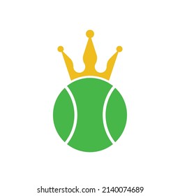 Tennis king vector logo design. Tennis ball and crown icon design template.