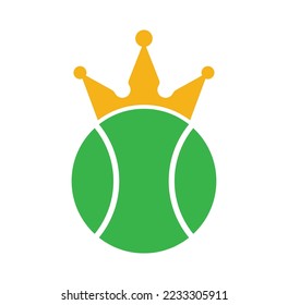 Tennis king vector logo design. Tennis ball and crown icon design template.