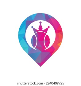 Diseño del logo del vector del rey del tenis. Plantilla de diseño de icono de bola de tenis y corona.
