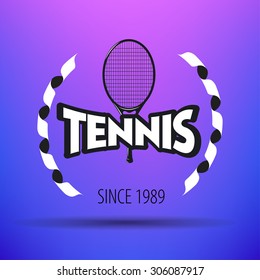 Tennis Label. Black and white vintage logo on colour background