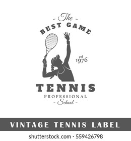 Tennis label isolated on white background. Design element. Template for logo, signage, branding design. Vector illustration