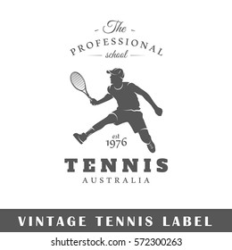 Tennis label isolated on white background. Design element. Template for logo, signage, branding design. Vector illustration