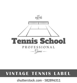 Tennis label isolated on white background. Design element. Template for logo, signage, branding design. Vector illustration