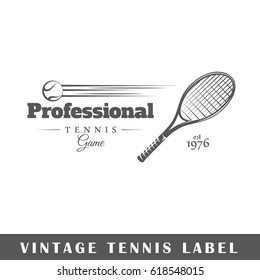 Tennis label isolated on white background. Design element. Template for logo, signage, branding design. Vector illustration