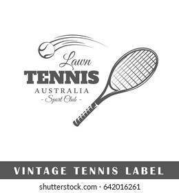 Tennis label isolated on white background. Design element. Template for logo, signage, branding design. Vector illustration