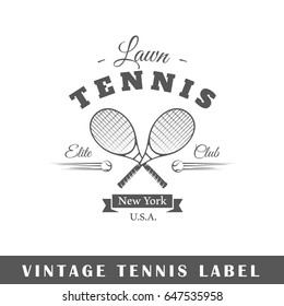 Tennis label isolated on white background. Design element. Template for logo, signage, branding design. Vector illustration