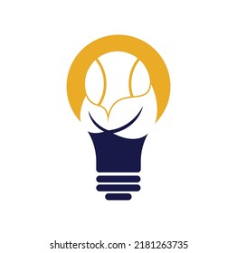 Diseño del logo vectorial de la forma de la bombilla de tenis. Símbolo de juego y eco o icono.