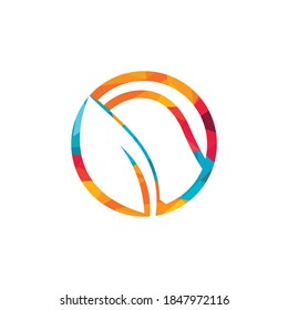 Diseño del logo del vector de hoja de tenis. Símbolo de juego y eco o icono. Plantilla única de diseño de bolas y logotipos orgánicos.