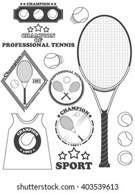 Tennis league labels, emblems and design elements. Vector illustration