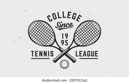 Tennis league logo template. Tennis logo. Crossed tennis rackets and ball isolated on white background. Vector emblem