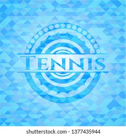 Tennis light blue emblem with triangle mosaic background