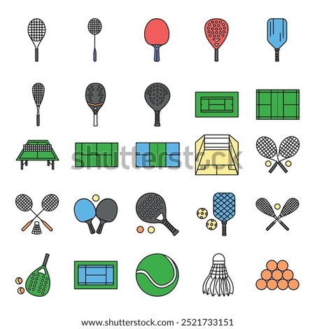 Tennis line color icons set. Signs for web page, mobile app, button, logo. Vector isolated button. Editable stroke.