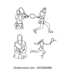 Tennis line drawing vector. Modern Trendy illustration of afstract female tenis player. girl with a racket in her hands