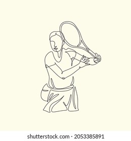 Tennis line drawing vector. Modern Trendy illustration of afstract female tenis player. girl with a racket in her hands