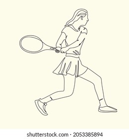 Tennis line drawing vector. Modern Trendy illustration of afstract female tenis player. girl with a racket in her hands