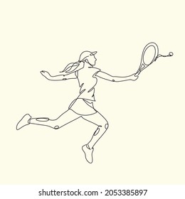 Tennis line drawing vector. Modern Trendy illustration of afstract female tenis player. girl with a racket in her hands