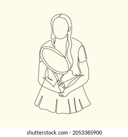 Tennis line drawing vector. Modern Trendy illustration of afstract female tenis player. girl with a racket in her hands