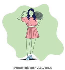 Tennis line drawing vector. Modern Trendy illustration of abstract female tennis player.woman tennis player.