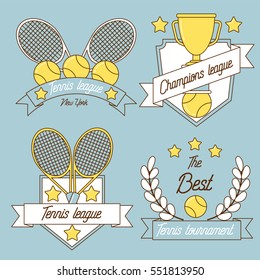 Tennis line emblem design, racket and ball elements