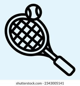 Tennis line icon. Racket with net and shuttlecock ball. Sport vector design concept, outline style pictogram on white use for and app. Eps 10.