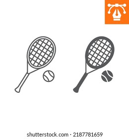 Tennis line and solid icon, outline style icon for web site or mobile app, sport and game, racket with ball vector icon, simple vector illustration, vector graphics with editable strokes.