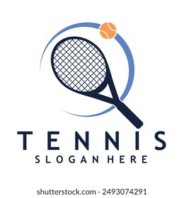 tennis logo of ball racket and half circle showing enthusiasm  illustration vector art