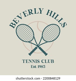 tennis logo, beverly hills, two rackets and ball