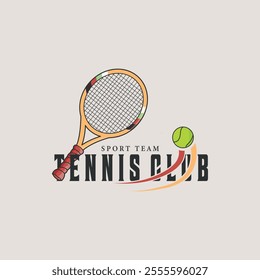 tennis logo colorful vector illustration design, sign and symbol, tennis logo with flying ball  and racket