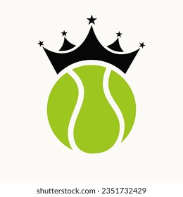 Tennis Logo Design Concept With Crown Icon. Tennis Sport Winner Symbol