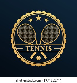 Tennis logo design or icon or badge with two crossed rackets and tennis ball. Vector illustration.