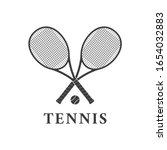 Tennis logo design or icon with two crossed rackets and tennis ball. Vector illustration.