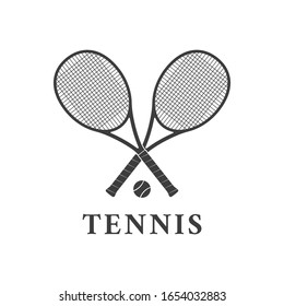 Tennis logo design or icon with two crossed rackets and tennis ball. Vector illustration. - Shutterstock ID 1654032883