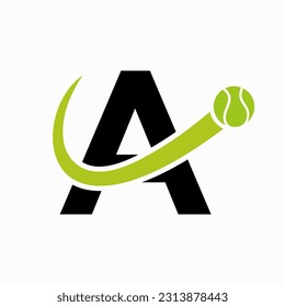 Tennis Logo Design On Letter A Template. Tennis Sport Academy, Club Logo
