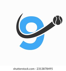 Tennis Logo Design On Letter 9 Template. Tennis Sport Academy, Club Logo