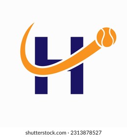 Tennis Logo Design On Letter H Template. Tennis Sport Academy, Club Logo