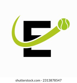 Tennis Logo Design On Letter E Template. Tennis Sport Academy, Club Logo