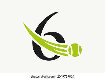 Tennis Logo Design Template On Letter 6. Tennis Sport Academy, Club Logo With 6 Letter 