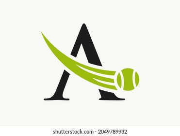 Tennis Logo Design Template On Letter A. Tennis Sport Academy, Club Logo With A Letter