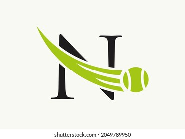 Tennis Logo Design Template On Letter N. Tennis Sport Academy, Club Logo With N Letter 