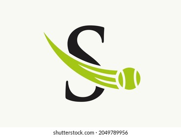 Tennis Logo Design Template On Letter S. Tennis Sport Academy, Club Logo With S Letter 