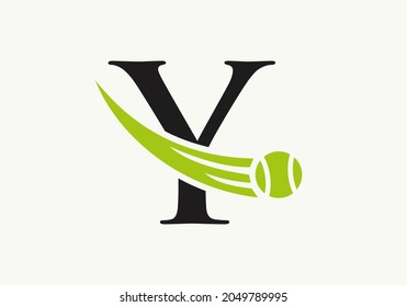 Tennis Logo Design Template On Letter Y. Tennis Sport Academy, Club Logo With Y Letter 