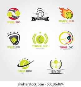 Plantilla de diseño del logotipo de tenis. Ilustración vectorial