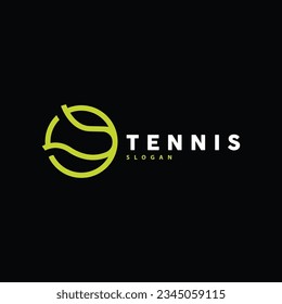 Tennis Logo Design, Tournament Sport, Ball And Racket Vector Simple Silhouette Illustration