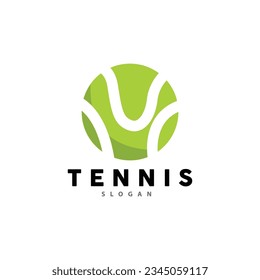 Tennis Logo Design, Tournament Sport, Ball And Racket Vector Simple Silhouette Illustration